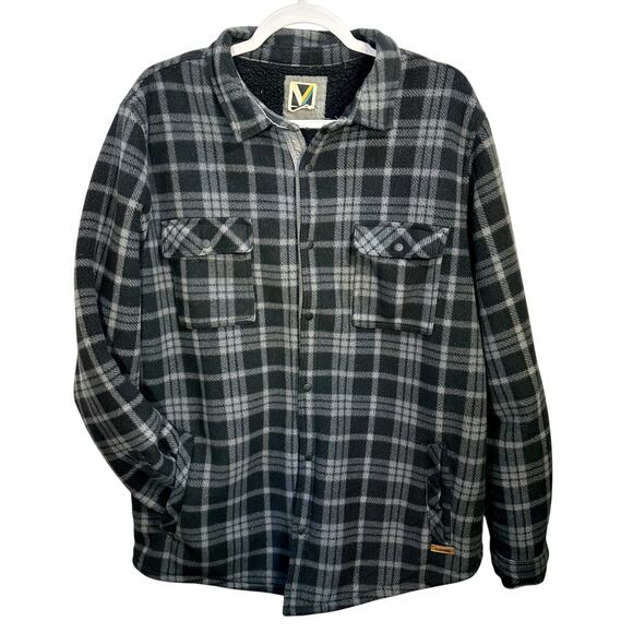 Voyager Remote Fleece Shirt Jacket Mens L Shacket Button Down Blue Plaid Heavy - Picture 1 of 8